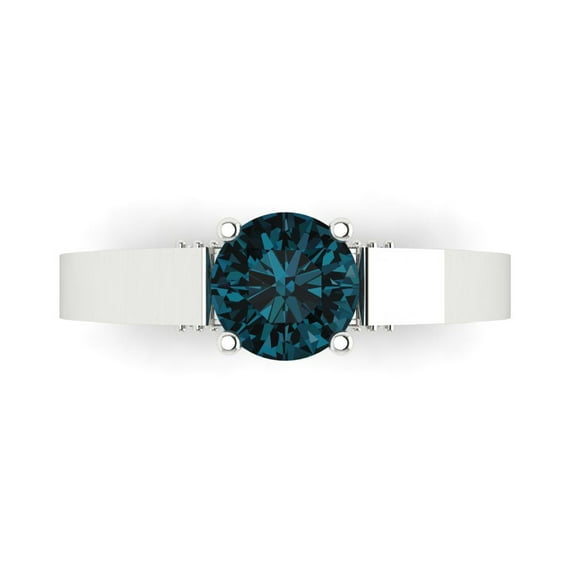 Solitaire with Accents Engagement Ring for Women - 1.06ct Natural London Blue Topaz in 14K White Gold Promise Ring