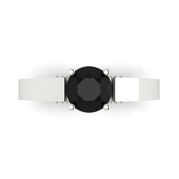 Solitaire with Accents Engagement Ring for Women - 1.06ct Natural Onyx in 14K White Gold Promise Ring