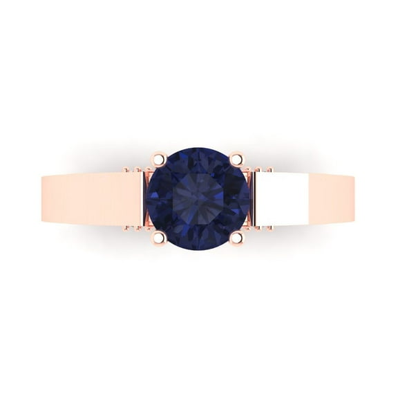 Solitaire with Accents Engagement Ring for Women - 1.06ct Simulated Blue Sapphire in 14K Rose Gold Promise Ring