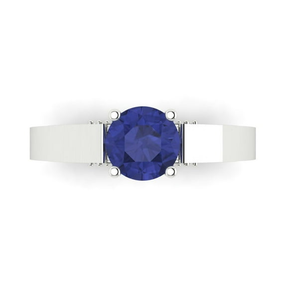 Solitaire with Accents Engagement Ring for Women - 1.06ct Simulated Tanzanite in 18K White Gold Promise Ring
