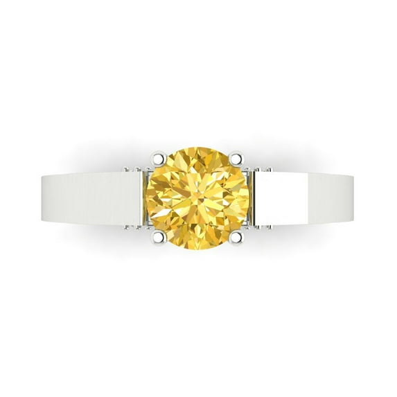 Solitaire with Accents Engagement Ring for Women - 1.06ct Simulated Yellow Diamond in 18K White Gold Promise Ring