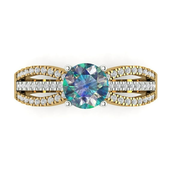 Solitaire with Accents Engagement Ring for Women - 1.27ct Blue Moissanite in 18K Yellow/White Gold Promise Ring