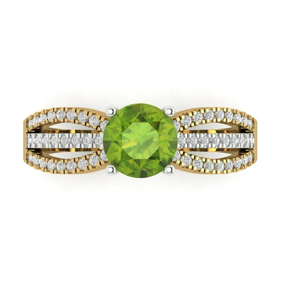 Solitaire with Accents Engagement Ring for Women - 1.27ct Natural Peridot in 14K Yellow/White Gold Promise Ring
