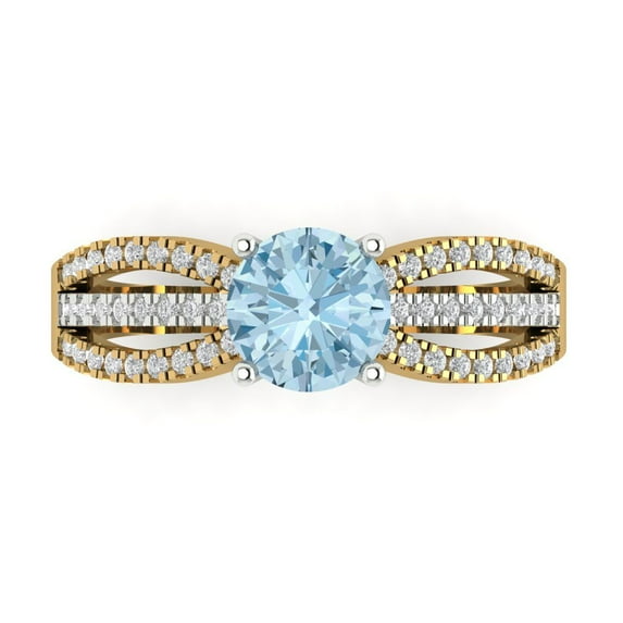 Solitaire with Accents Engagement Ring for Women - 1.27ct Natural Swiss Blue Topaz in 14K Yellow/White Gold Promise Ring