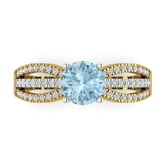 Solitaire with Accents Engagement Ring for Women - 1.27ct Simulated Blue Diamond in 18K Yellow/White Gold Promise Ring