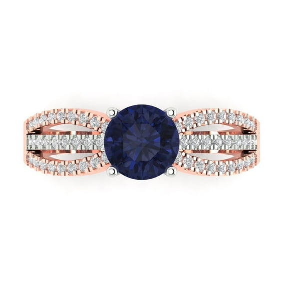 Solitaire with Accents Engagement Ring for Women - 1.27ct Simulated Blue Sapphire in 14K White/Rose Gold Promise Ring