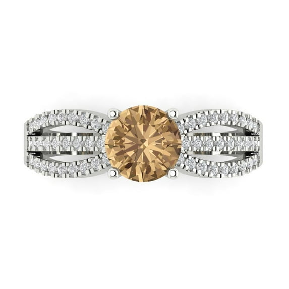 Solitaire with Accents Engagement Ring for Women - 1.27ct Simulated Champagne Diamond in 14K White Gold Promise Ring