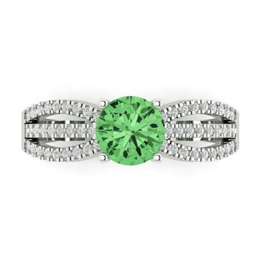 Solitaire with Accents Engagement Ring for Women - 1.27ct Simulated Green Diamond in 18K White Gold Promise Ring