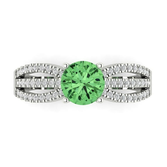 Solitaire with Accents Engagement Ring for Women - 1.27ct Simulated Green Diamond in 18K White Gold Promise Ring