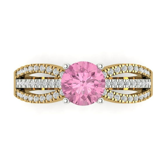 Solitaire with Accents Engagement Ring for Women - 1.27ct Simulated Pink Diamond in 14K Yellow/White Gold Promise Ring