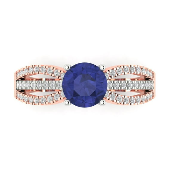 Solitaire with Accents Engagement Ring for Women - 1.27ct Simulated Tanzanite in 14K White/Rose Gold Promise Ring