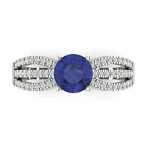 Solitaire with Accents Engagement Ring for Women - 1.27ct Simulated Tanzanite in 18K White Gold Promise Ring