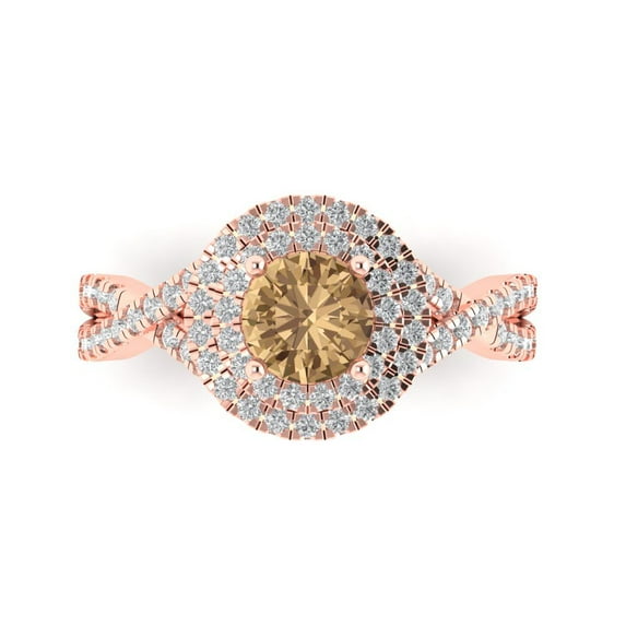 Solitaire with Accents Engagement Ring for Women - 1.3125ct Simulated Champagne Diamond in 14K Rose Gold Promise Ring