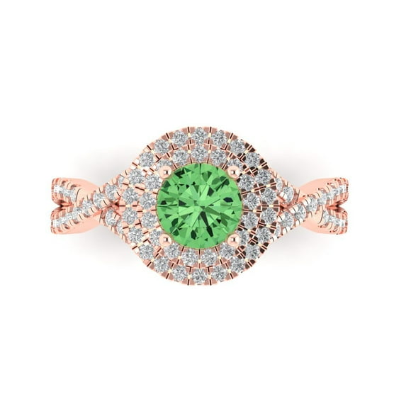 Solitaire with Accents Engagement Ring for Women - 1.3125ct Simulated Green Diamond in 18K Rose Gold Promise Ring
