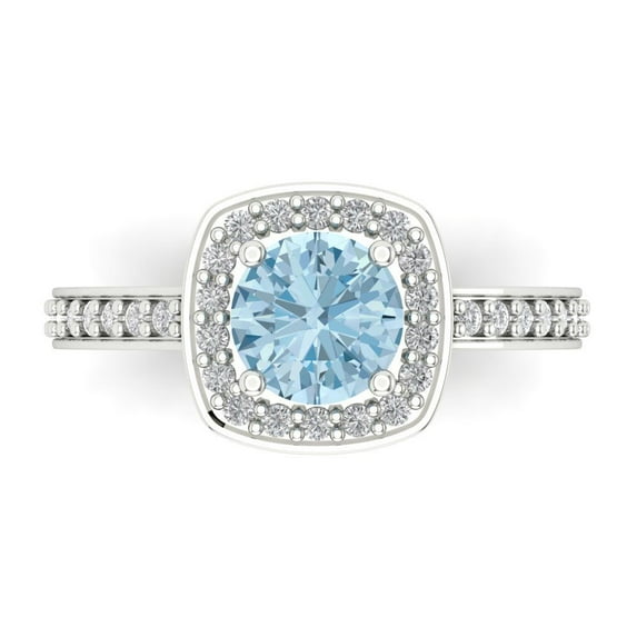 Solitaire with Accents Engagement Ring for Women - 1.335ct Natural Aquamarine in 14K White Gold Promise Ring