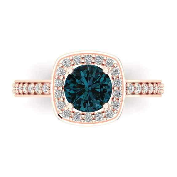 Solitaire with Accents Engagement Ring for Women - 1.335ct Natural London Blue Topaz in 14K Rose Gold Promise Ring