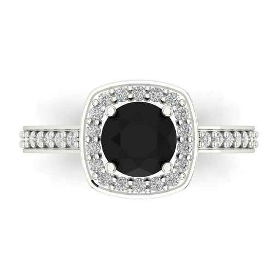 Solitaire with Accents Engagement Ring for Women - 1.335ct Natural Onyx in 14K White Gold Promise Ring