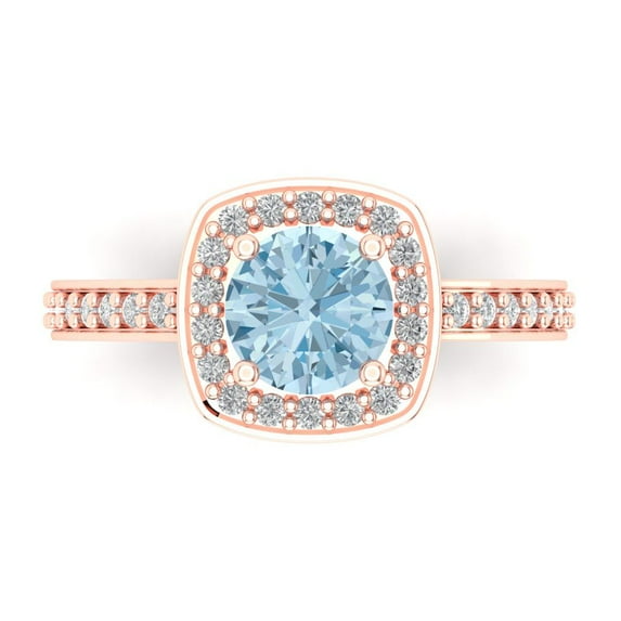 Solitaire with Accents Engagement Ring for Women - 1.335ct Simulated Blue Diamond in 14K Rose Gold Promise Ring