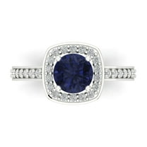 Solitaire with Accents Engagement Ring for Women - 1.335ct Simulated Blue Sapphire in 18K White Gold Promise Ring