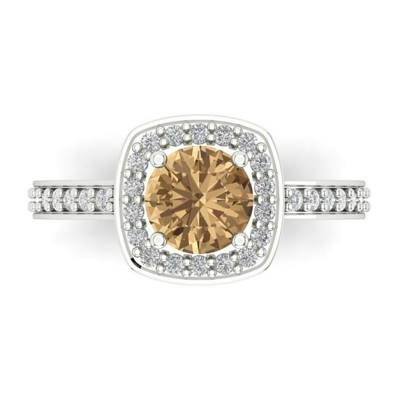 Solitaire with Accents Engagement Ring for Women - 1.335ct Simulated Champagne Diamond in 14K White Gold Promise Ring