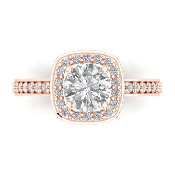 Solitaire with Accents Engagement Ring for Women - 1.335ct Simulated Diamond in 14K Rose Gold Promise Ring