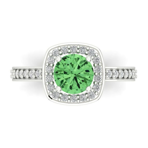 Solitaire with Accents Engagement Ring for Women - 1.335ct Simulated Green Diamond in 14K White Gold Promise Ring