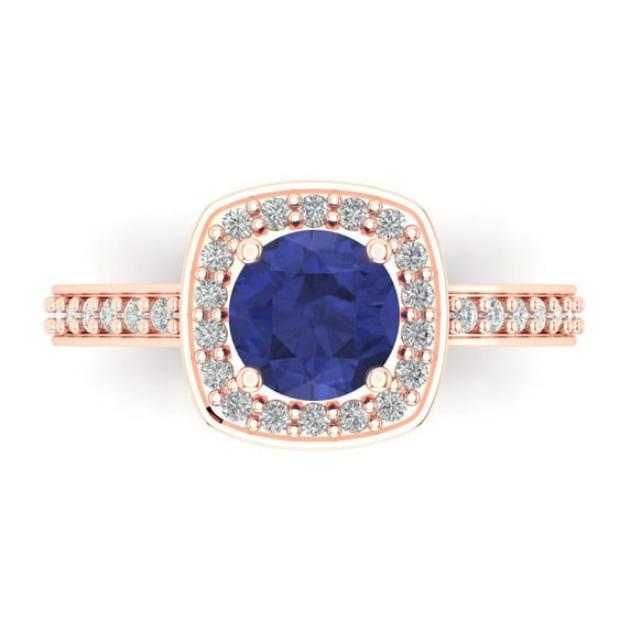 Solitaire with Accents Engagement Ring for Women - 1.335ct Simulated Tanzanite in 14K Rose Gold Promise Ring