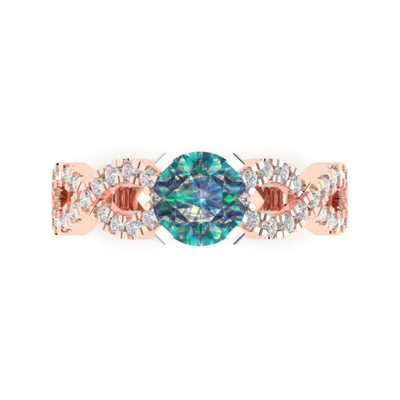 Solitaire with Accents Engagement Ring for Women - 1.42ct Blue Moissanite in 18K Rose/White Gold Promise Ring