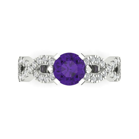 Solitaire with Accents Engagement Ring for Women - 1.42ct Natural Amethyst in 14K White Gold Promise Ring