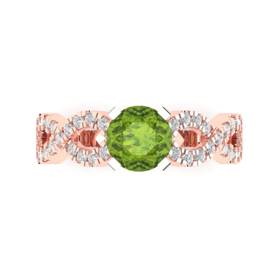 Solitaire with Accents Engagement Ring for Women - 1.42ct Natural Peridot in 14K Rose/White Gold Promise Ring
