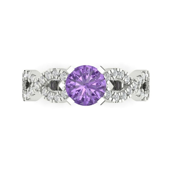 Solitaire with Accents Engagement Ring for Women - 1.42ct Simulated Alexandrite in 14K White Gold Promise Ring