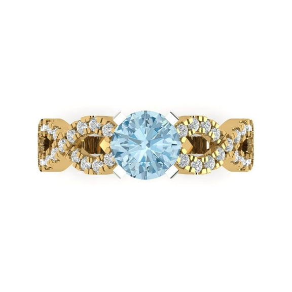 Solitaire with Accents Engagement Ring for Women - 1.42ct Simulated Blue Diamond in 18K Yellow/White Gold Promise Ring