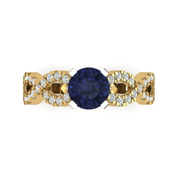 Solitaire with Accents Engagement Ring for Women - 1.42ct Simulated Blue Sapphire in 14K Yellow/White Gold Promise Ring
