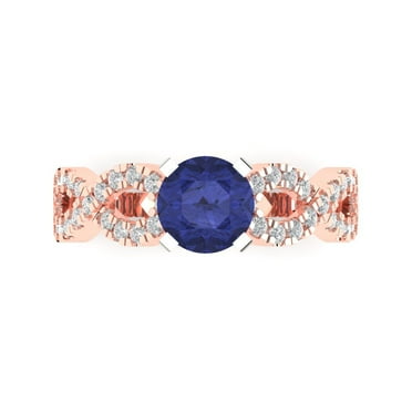 Solitaire with Accents Engagement Ring for Women - 1.42ct Simulated Tanzanite in 18K Rose/White Gold Promise Ring