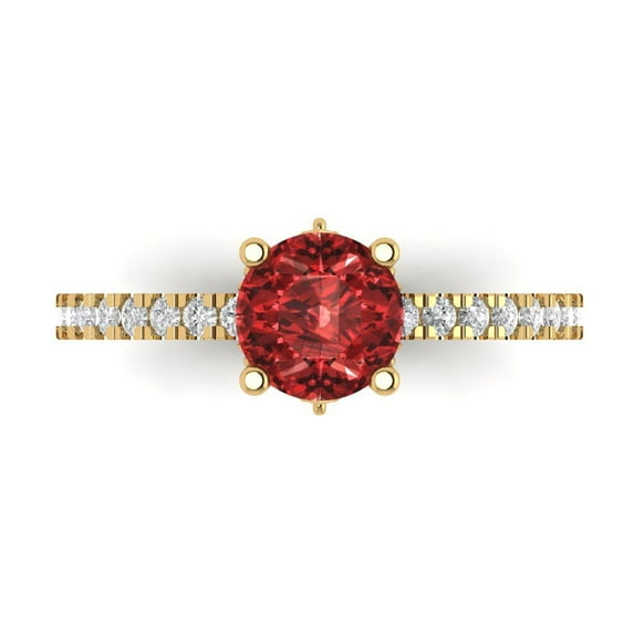 Solitaire with Accents Engagement Ring for Women - 1.465ct Natural Garnet in 14K Yellow Gold Promise Ring