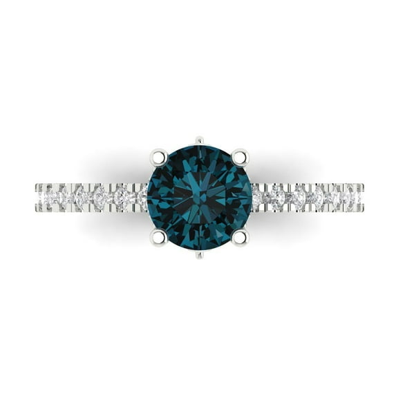 Solitaire with Accents Engagement Ring for Women - 1.465ct Natural London Blue Topaz in 14K White Gold Promise Ring