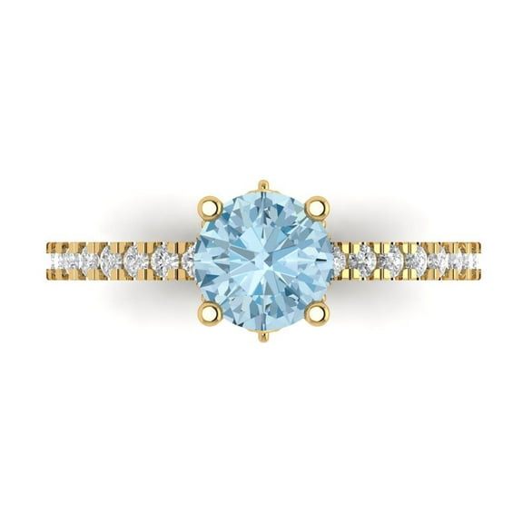 Solitaire with Accents Engagement Ring for Women - 1.465ct Natural Swiss Blue Topaz in 14K Yellow Gold Promise Ring