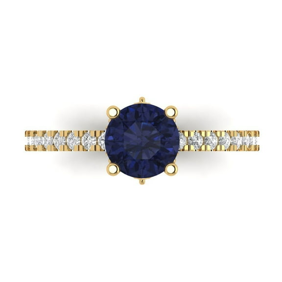 Solitaire with Accents Engagement Ring for Women - 1.465ct Simulated Blue Sapphire in 18K Yellow Gold Promise Ring