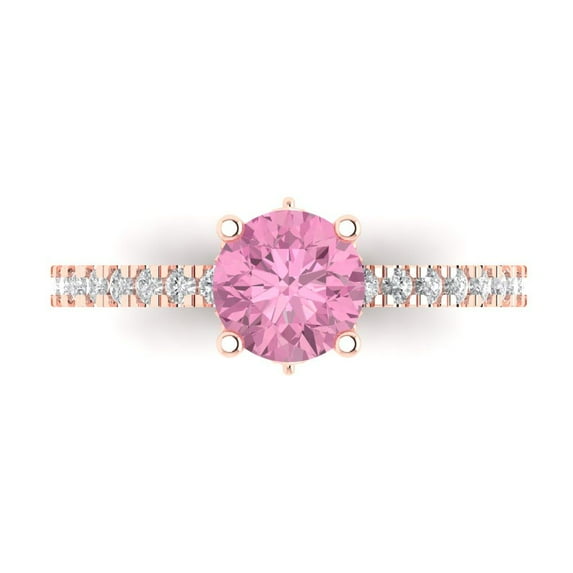 Solitaire with Accents Engagement Ring for Women - 1.465ct Simulated Pink Diamond in 14K Rose Gold Promise Ring