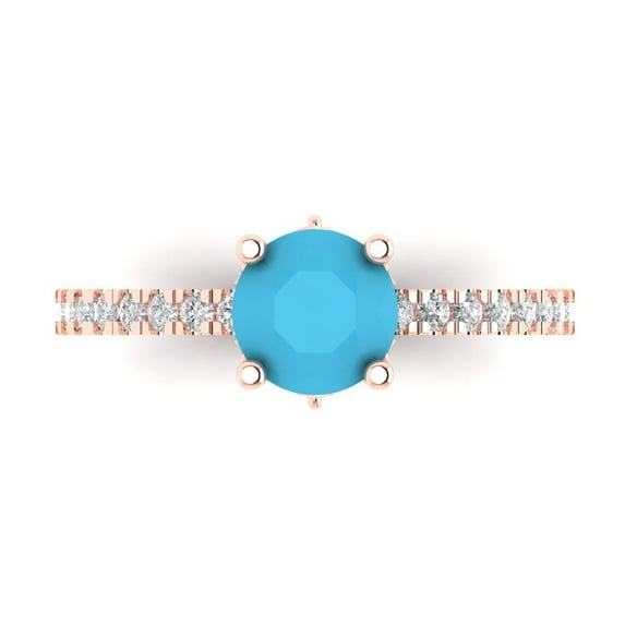 Solitaire with Accents Engagement Ring for Women - 1.465ct Simulated Turquoise in 14K Rose Gold Promise Ring