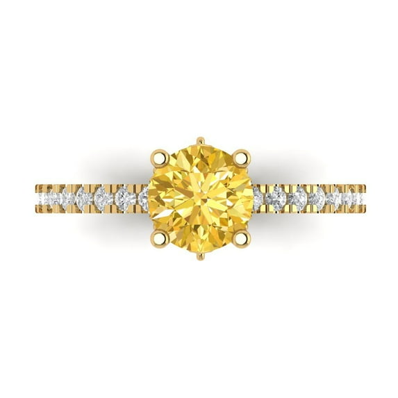 Solitaire with Accents Engagement Ring for Women - 1.465ct Simulated Yellow Diamond in 14K Yellow Gold Promise Ring