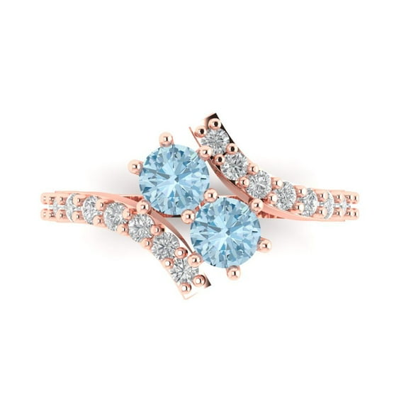 Solitaire with Accents Engagement Ring for Women - 1.48ct Natural Aquamarine in 14K Rose Gold Promise Ring