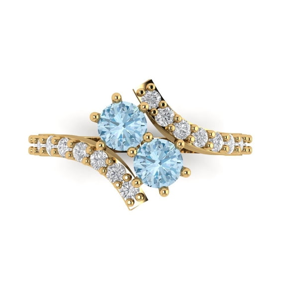 Solitaire with Accents Engagement Ring for Women - 1.48ct Natural Swiss Blue Topaz in 14K Yellow Gold Promise Ring