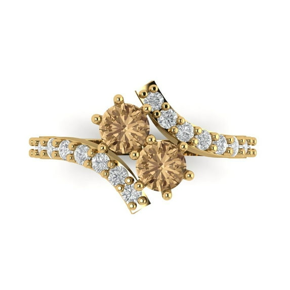 Solitaire with Accents Engagement Ring for Women - 1.48ct Simulated Champagne Diamond in 14K Yellow Gold Promise Ring