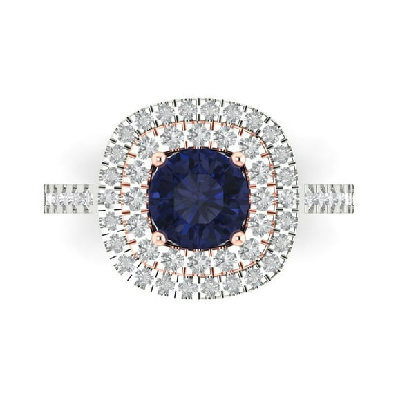 Solitaire with Accents Engagement Ring for Women - 1.615ct Simulated Blue Sapphire in 14K White/Rose Gold Promise Ring