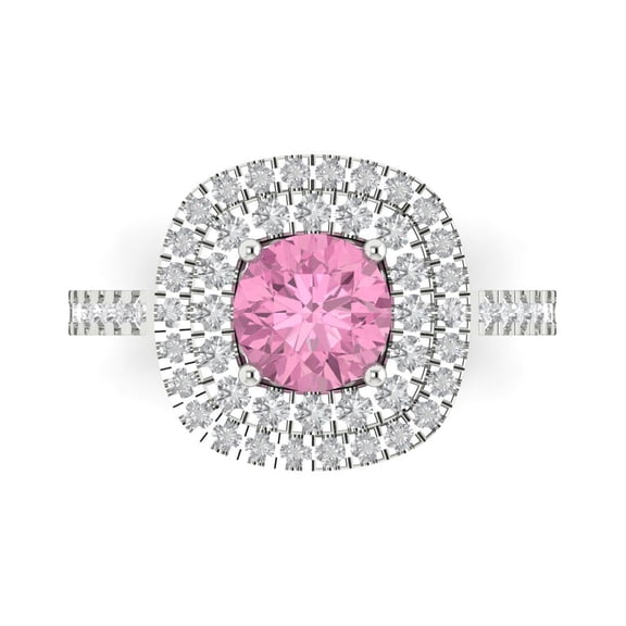 Solitaire with Accents Engagement Ring for Women - 1.615ct Simulated Pink Diamond in 18K White Gold Promise Ring