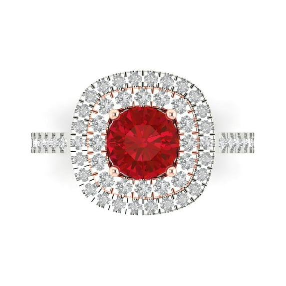 Solitaire with Accents Engagement Ring for Women - 1.615ct Simulated Ruby in 14K White/Rose Gold Promise Ring
