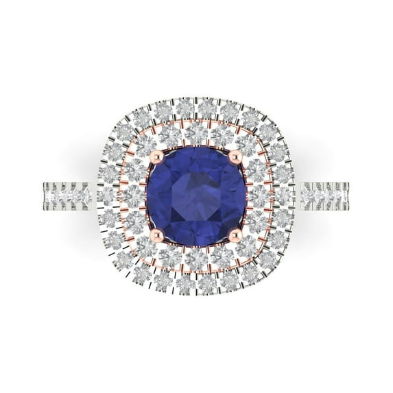 Solitaire with Accents Engagement Ring for Women - 1.615ct Simulated Tanzanite in 14K White/Rose Gold Promise Ring