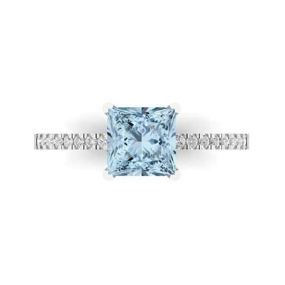 Solitaire with Accents Engagement Ring for Women - 1.62ct Natural Aquamarine in 14K White Gold Promise Ring