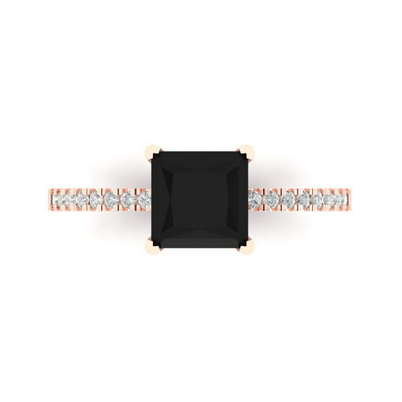 Solitaire with Accents Engagement Ring for Women - 1.62ct Natural Onyx in 14K Rose Gold Promise Ring